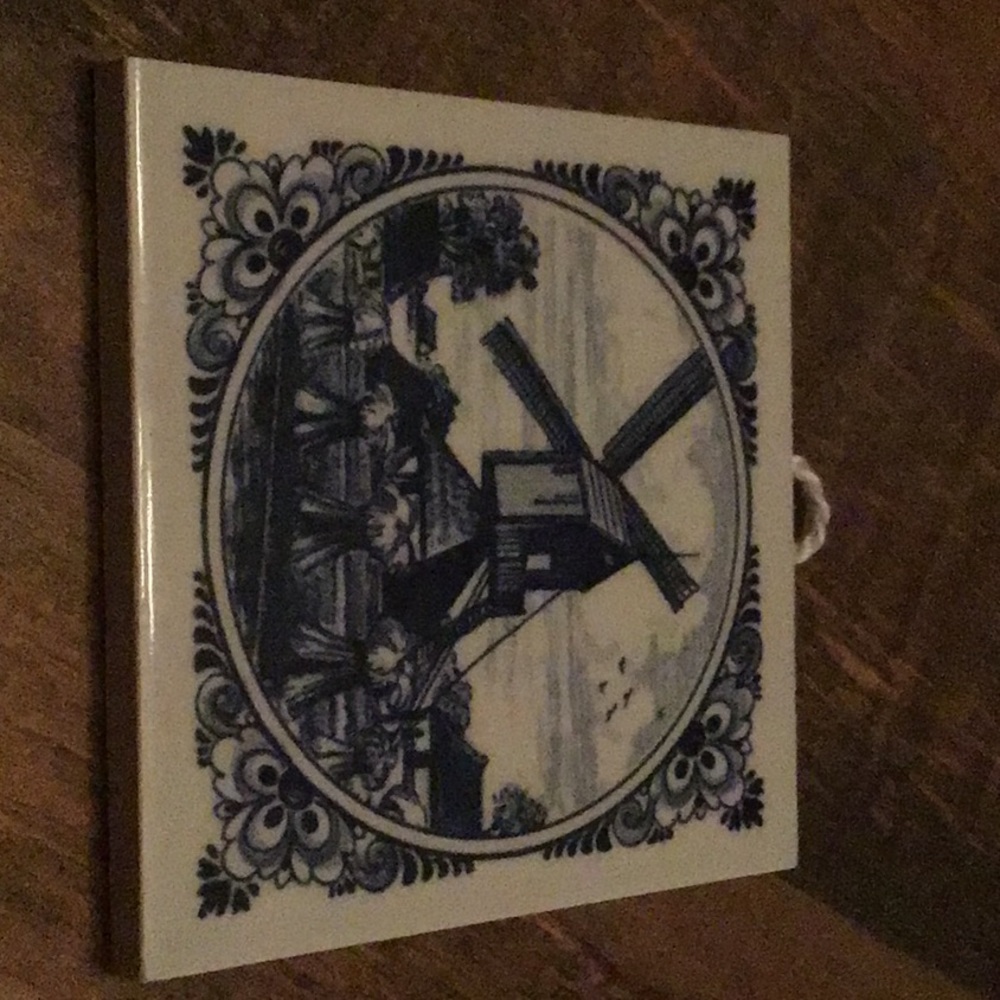 Vintage Delft Wall Tile with Hanger - 3 inch Square - Delft Holland